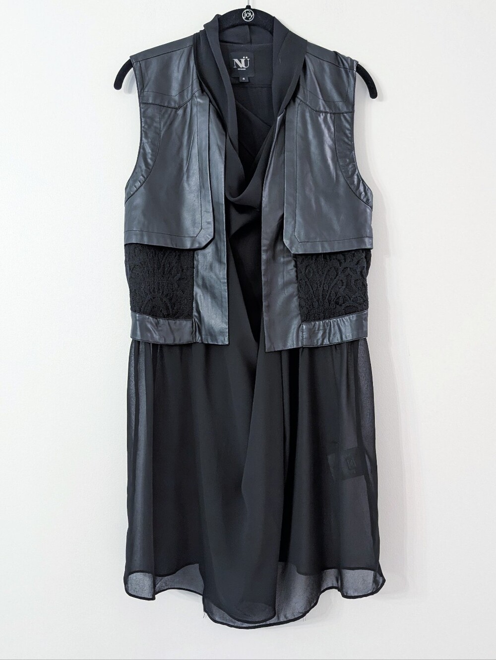 Nu Denmark Black Faux Leather & Sheer Lace Layered Sleeveless Tunic Top